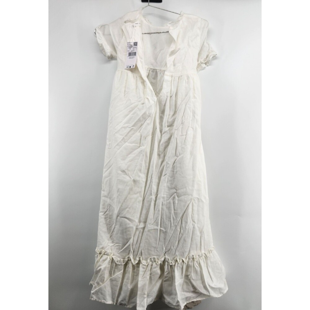 Mango‎ MNG Girls Size 9 White Ruffled Linen Dress NWT Pleated Belt Long $99